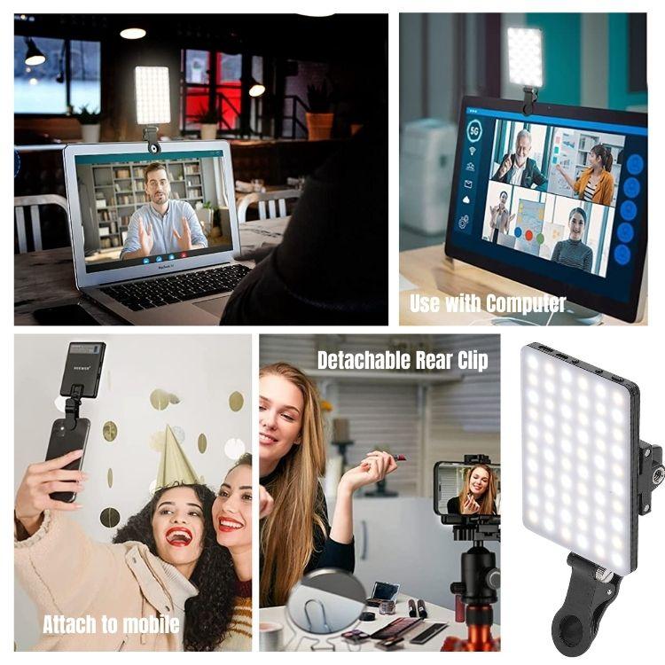 Rechargeable clip fill video light use with computer for zoom meeting and mobile selfie
