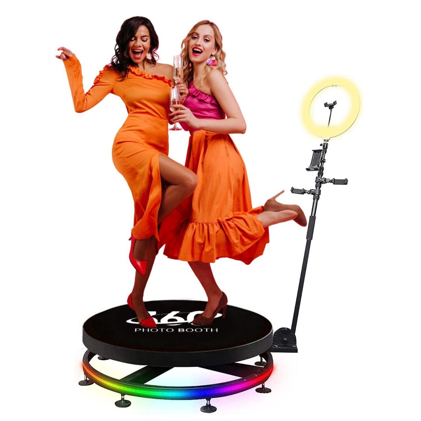 2 millennials dancing on 360 photo booth