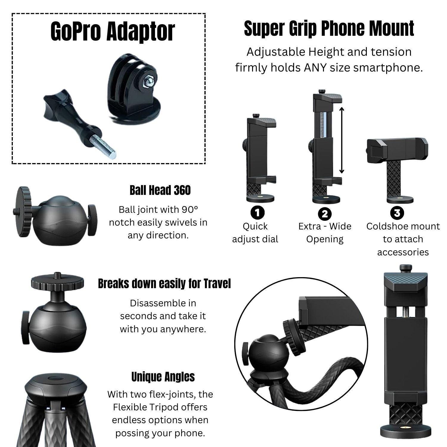 the multiple features and specifications flexible tripod