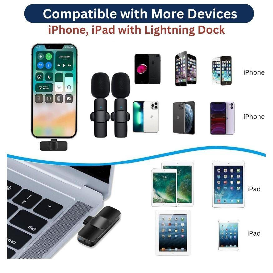 Professional Wireless Lavalier Lapel is compatible to iphone, ipad and more devices with lightning dock