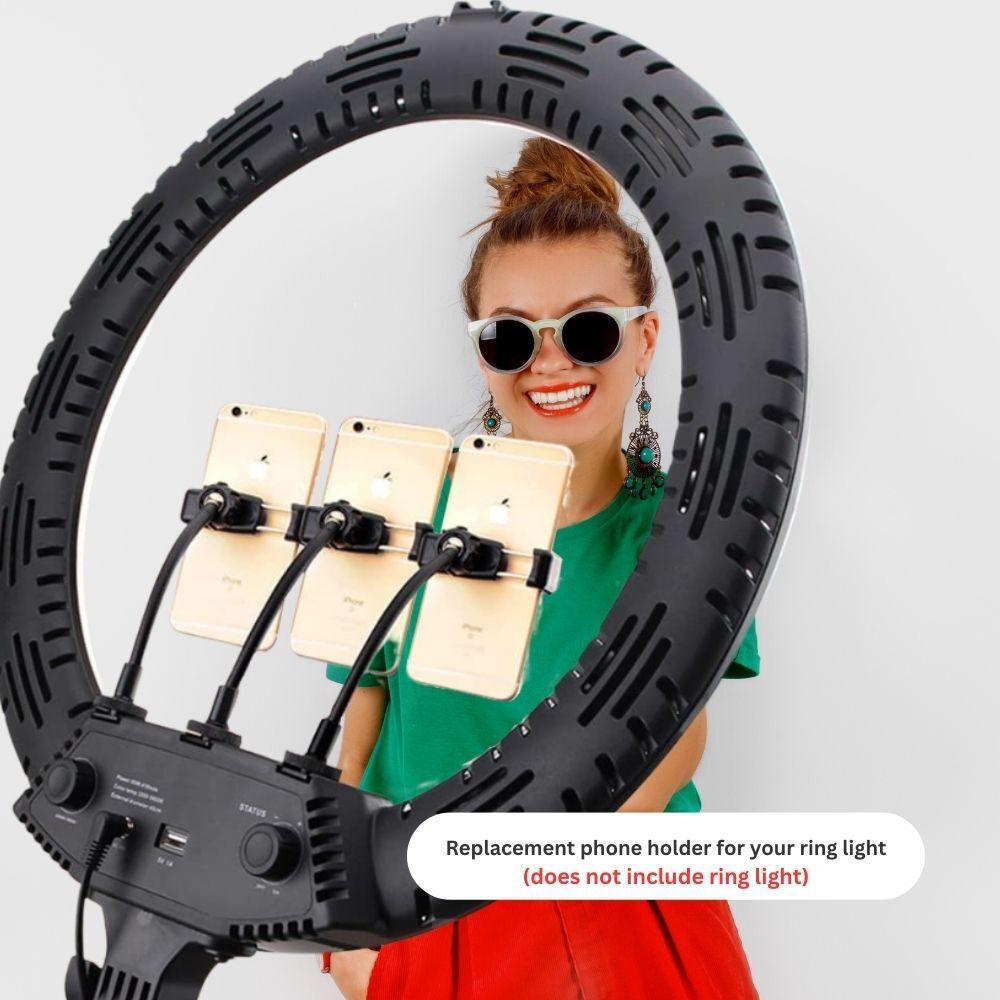 A millennial using ring light with 3 phone holders