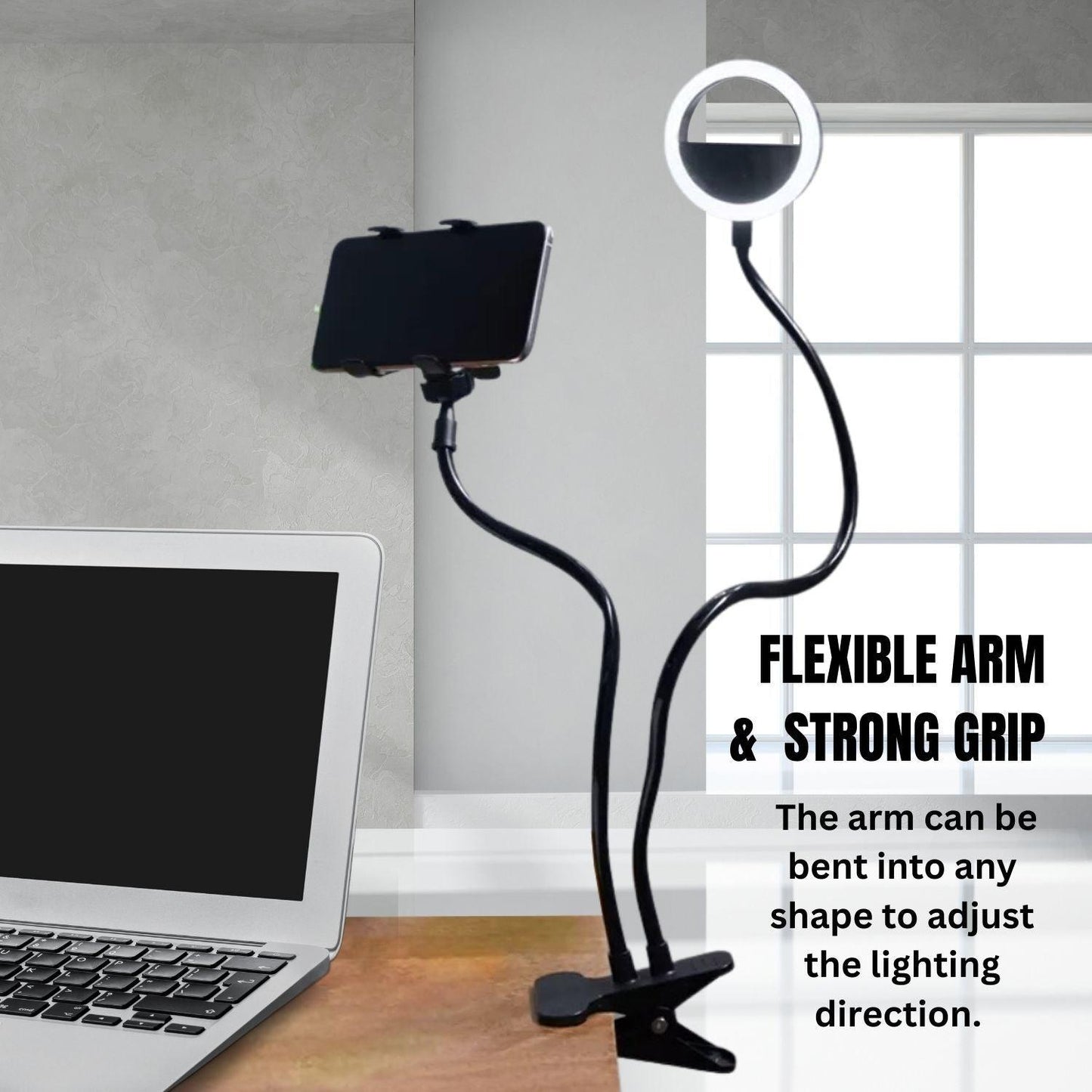 Flexible arm and strong grip to table