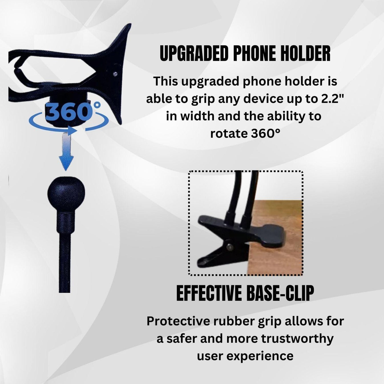 Flexible Arm Phone Holder Ring Light Clamp Mount for Desk, Bed, Offic