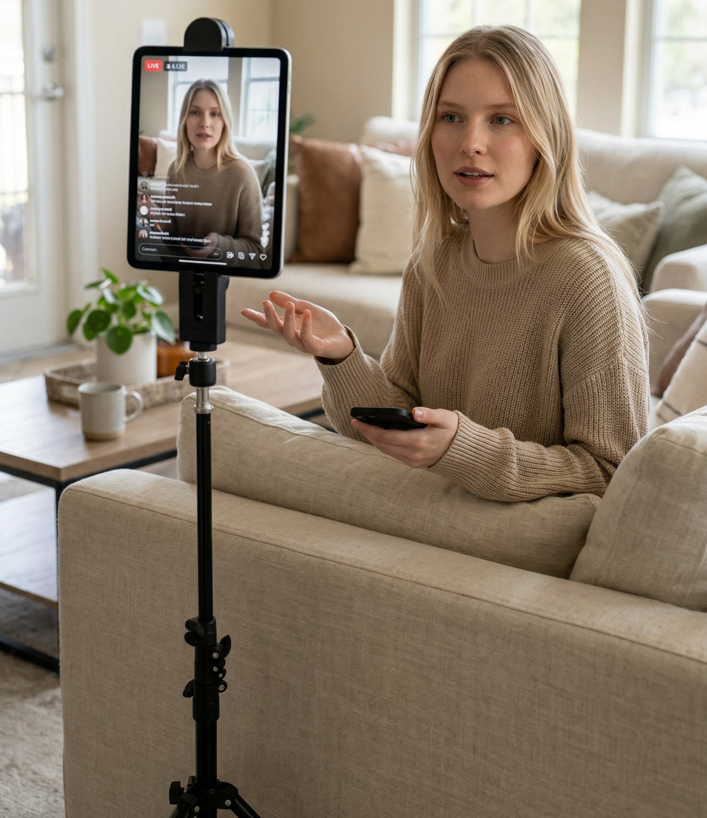 Socialite Elevate Heavy Duty iPad & Smartphone Tripod Stand with Carrying Case – Adjustable 18.9" to 8 Ft, 90° Ball Head Pivot, Universal Tablet & Phone Mount for Photography, Video, Live Streaming & Content Creation