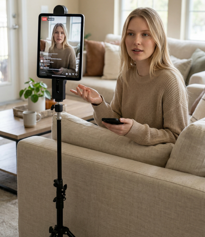 Socialite Elevate Heavy Duty iPad & Smartphone Tripod Stand with Carrying Case – Adjustable 18.9" to 8 Ft, 90° Ball Head Pivot, Universal Tablet & Phone Mount for Photography, Video, Live Streaming & Content Creation