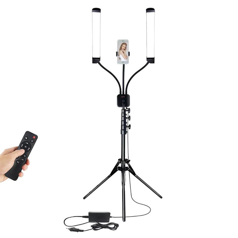 Bi-Color Dual Arm Salon Light with Stand and Phone Holder with remote
