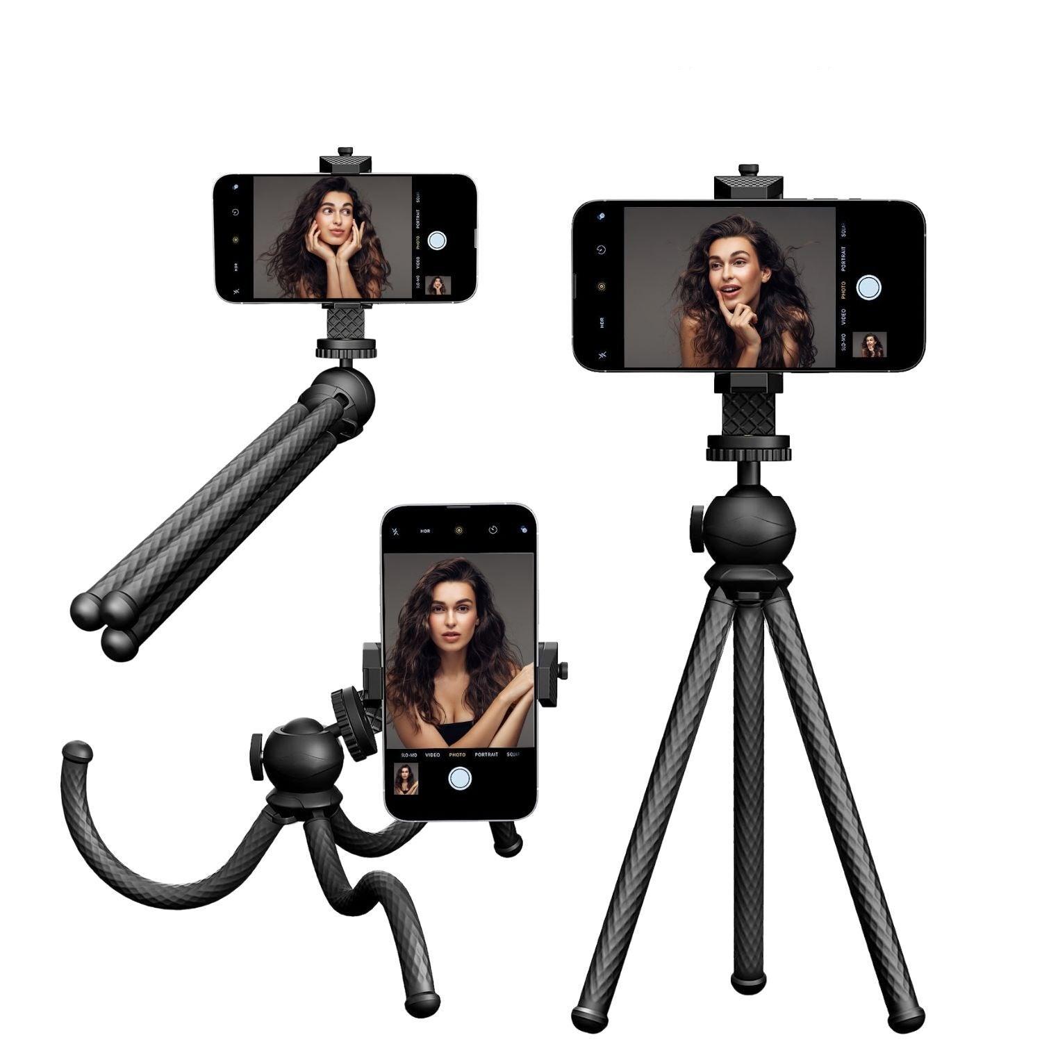 different positions of bendable tripod
