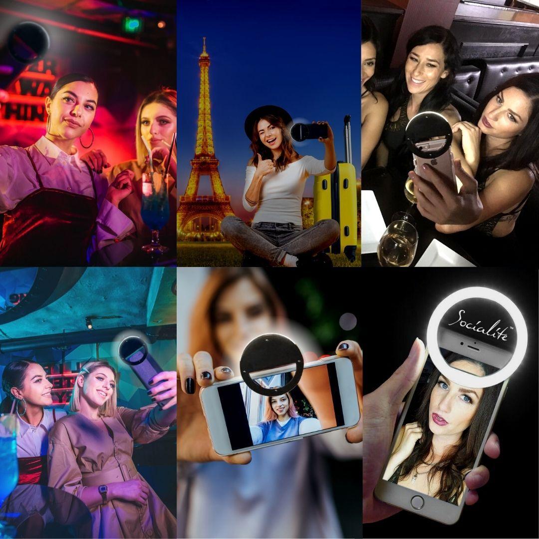 Women using  the trendy clip on mini selfie ring light