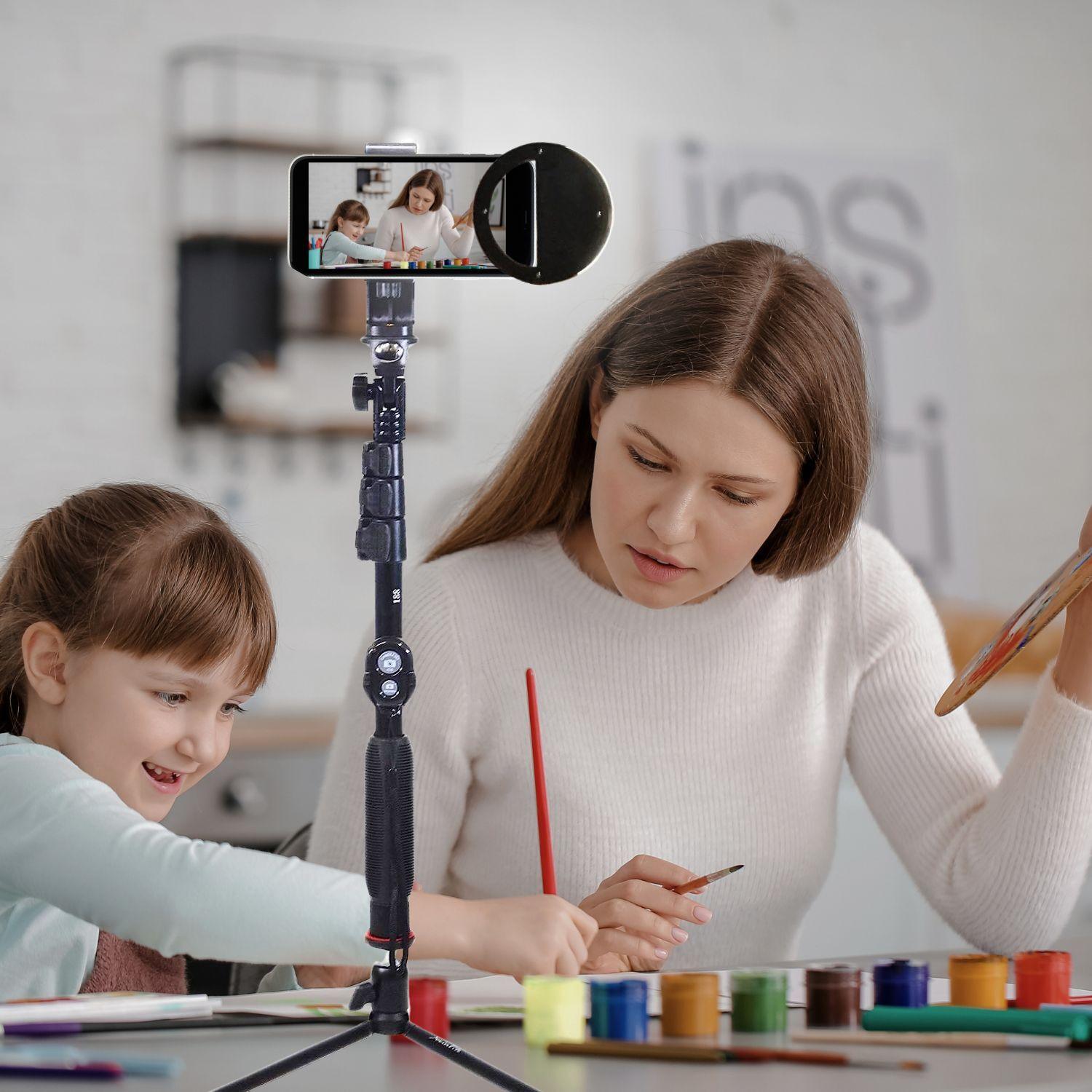 Mother and daughter filming their bonding moment using SOCIALITE Selfie Stick tripod 