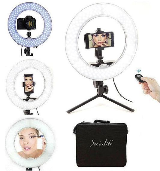 12 Inch LED Tabletop Ring Light Mirror Kit w/ Phone Mount & Carry Bag