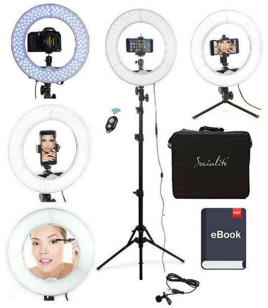 SOCIALITE 12 Inch LED Ring Light with Mirror, Stand, Remote, Carry Bag & BONUSES