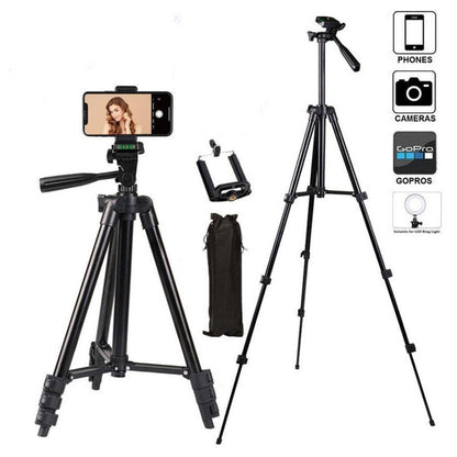 Lightweight Camera Tripod for Phone - Stand w/ iPhone Holder and Bag