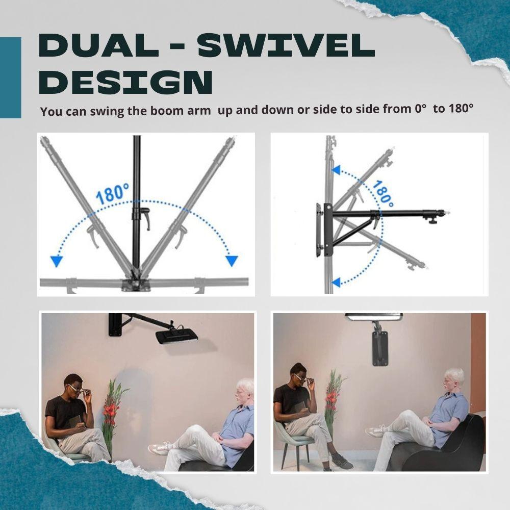 Dual - Swivel design of Wall Mount Boom Arm for Ring Light, Softbox, Photography Studio