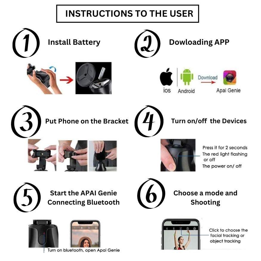 Instruction on how to use the 360 auto face tracker phone holder