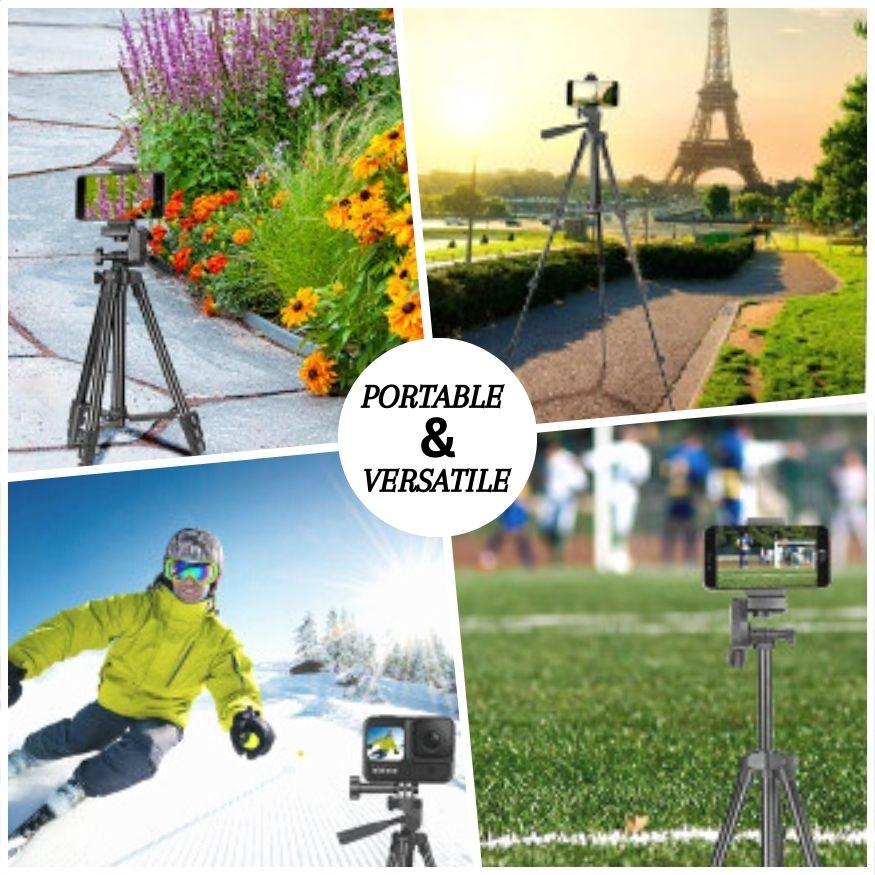 Portable and versatile camera tripod stand outdoors
