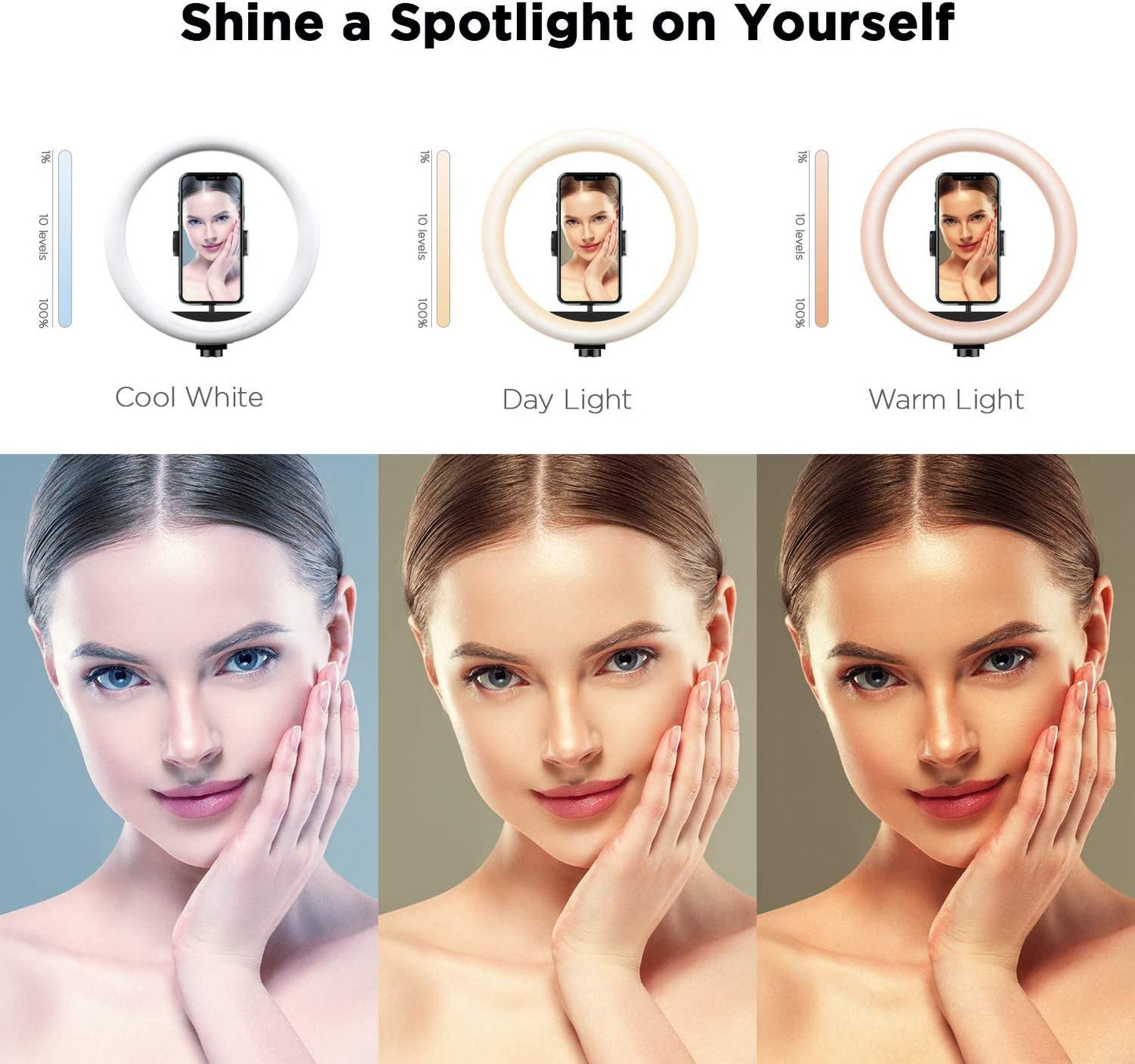 Showing Different light temperature on woman's face