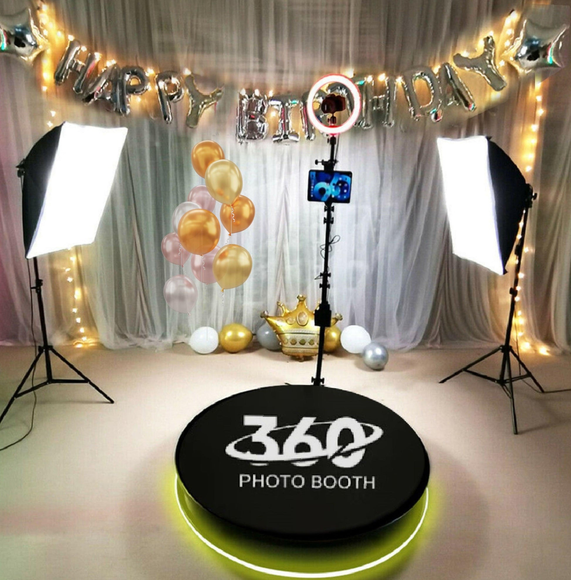 360 Photo Booth with soft box lights setup