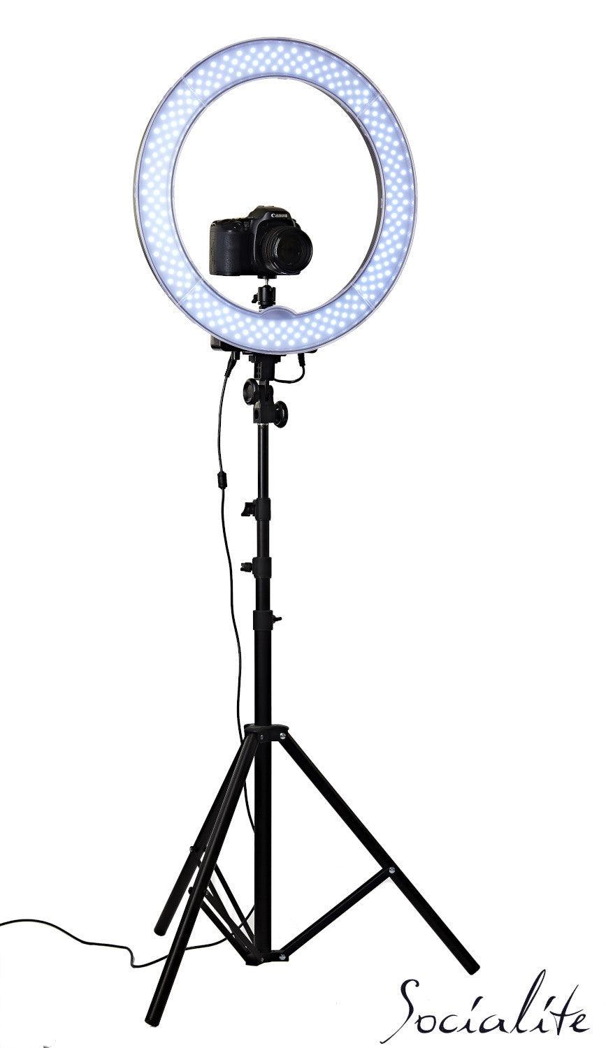 18 ring light with stand and DSLR camera mounted