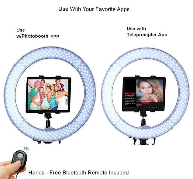 iPad on ring light with teleprompter app