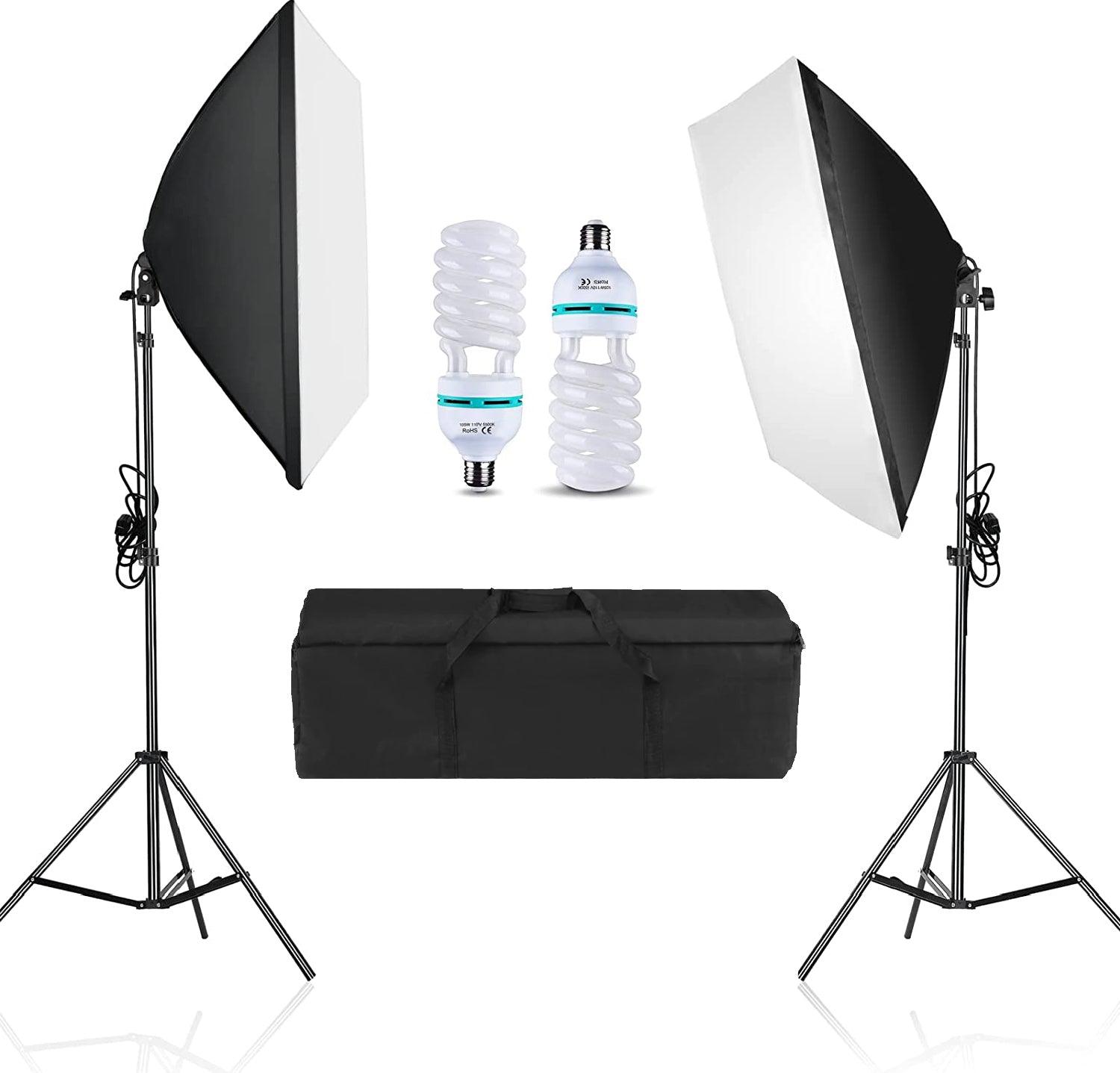 Soft Box lights with stands bulbs and case