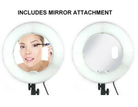 Mirror attachment for ring light included